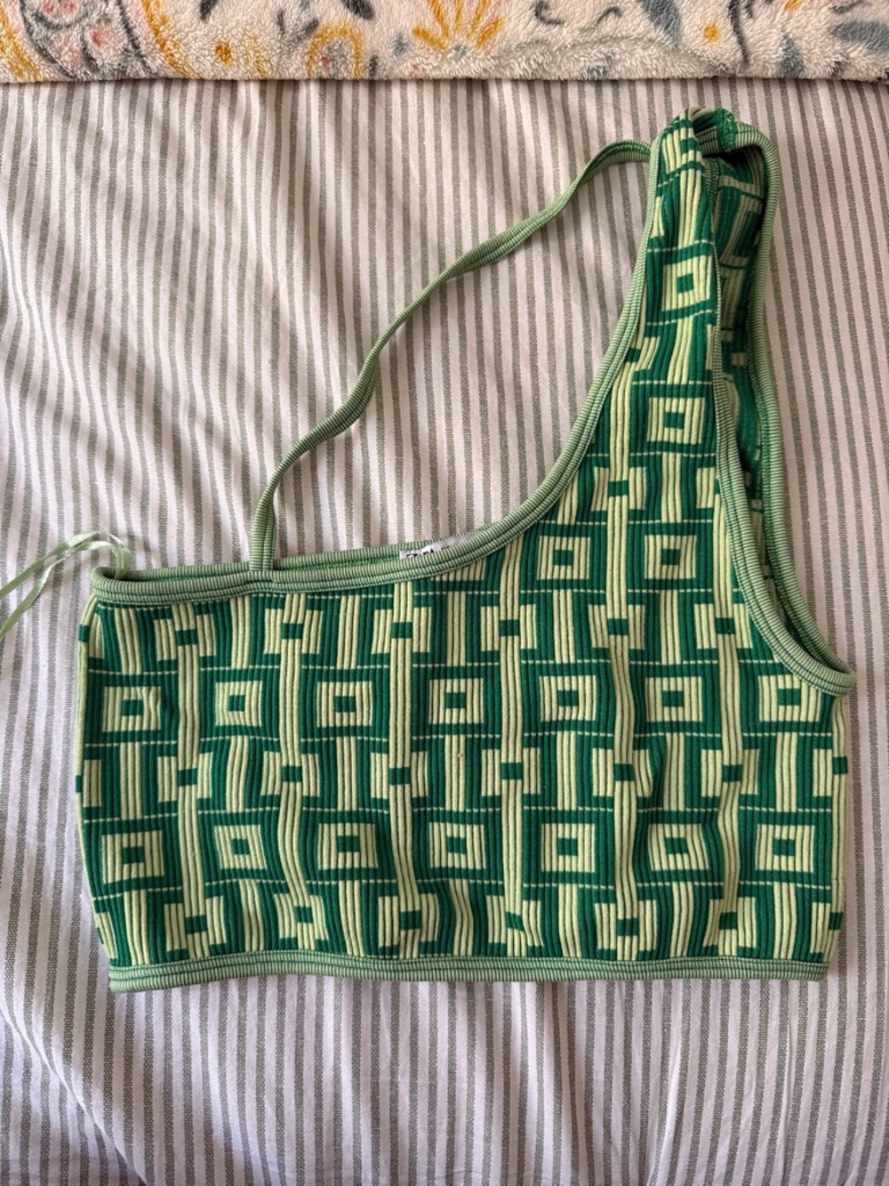 Zara Green Geometric One-Shoulder Crop Top